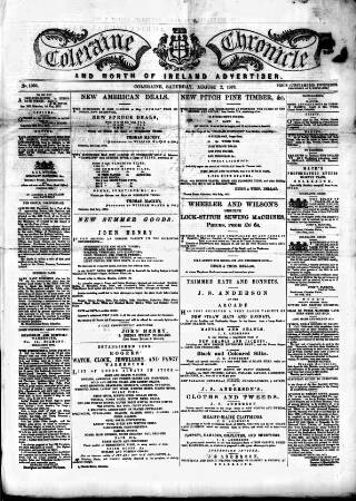 cover page of Coleraine Chronicle published on August 2, 1873