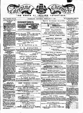 cover page of Coleraine Chronicle published on February 2, 1878
