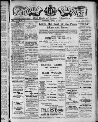 cover page of Coleraine Chronicle published on April 1, 1911