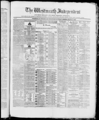 cover page of Westmeath Independent published on June 18, 1870