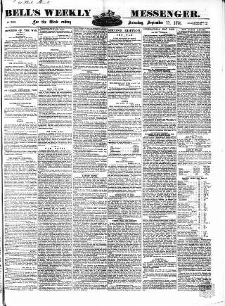 cover page of Bell's Weekly Messenger published on September 17, 1870