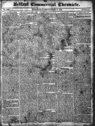 cover page of Belfast Commercial Chronicle published on September 17, 1828