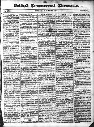 cover page of Belfast Commercial Chronicle published on June 18, 1831