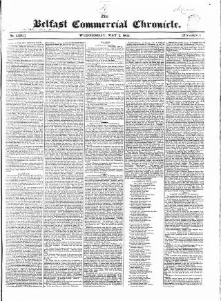 cover page of Belfast Commercial Chronicle published on May 2, 1832
