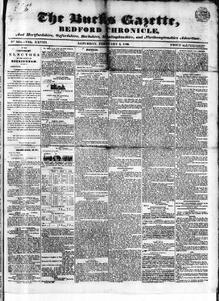cover page of Bucks Gazette published on February 2, 1839