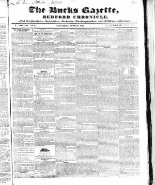 cover page of Bucks Gazette published on June 18, 1842