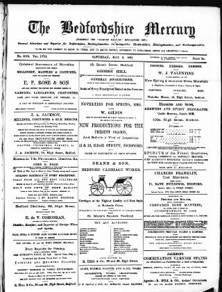 cover page of Bedfordshire Mercury published on May 2, 1891