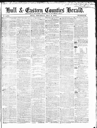 cover page of Hull and Eastern Counties Herald published on May 2, 1867