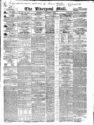cover page of Liverpool Mail published on November 2, 1837