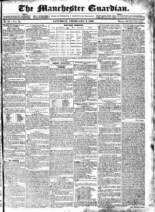 cover page of Manchester Guardian published on February 2, 1822