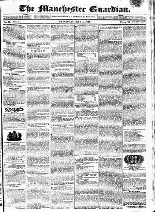 cover page of Manchester Guardian published on May 4, 1822
