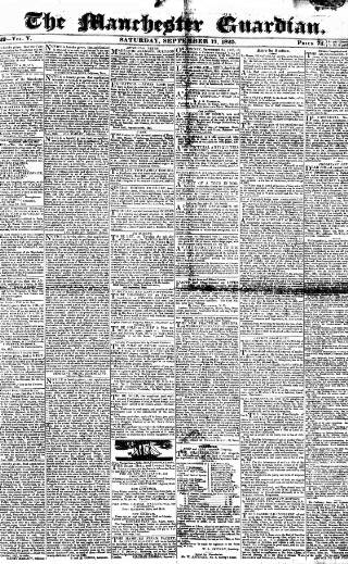 cover page of Manchester Guardian published on September 17, 1825