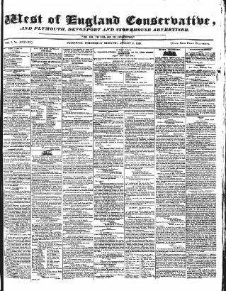 cover page of Western Courier, West of England Conservative, Plymouth and Devonport Advertiser published on August 2, 1837