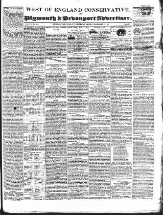 cover page of Western Courier, West of England Conservative, Plymouth and Devonport Advertiser published on September 17, 1845