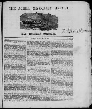 cover page of Achill Missionary Herald and Western Witness published on May 29, 1848
