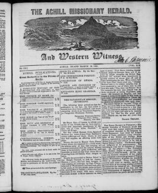 cover page of Achill Missionary Herald and Western Witness published on March 18, 1856