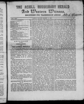 cover page of Achill Missionary Herald and Western Witness published on March 12, 1867