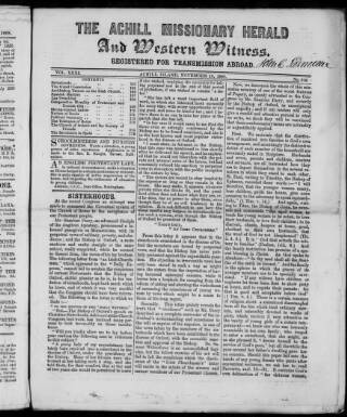 cover page of Achill Missionary Herald and Western Witness published on November 10, 1868
