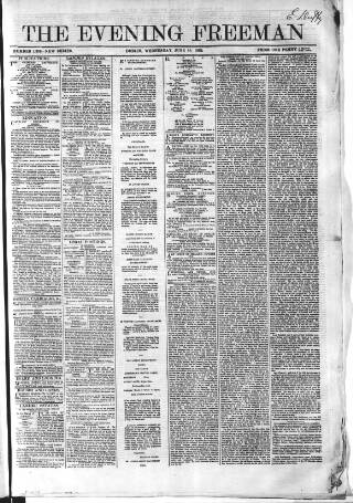 cover page of Evening Freeman published on June 18, 1862
