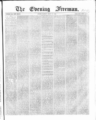 cover page of Evening Freeman published on March 19, 1866