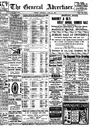 cover page of General Advertiser for Dublin and all Ireland published on June 18, 1910