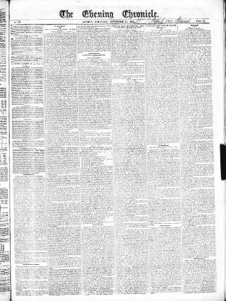 cover page of The Evening Chronicle published on September 17, 1835