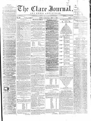 cover page of Clare Journal and Ennis Advertiser published on May 2, 1867