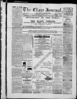 cover page of Clare Journal and Ennis Advertiser published on August 2, 1888