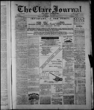 cover page of Clare Journal and Ennis Advertiser published on April 1, 1889