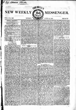 cover page of Bell's New Weekly Messenger published on June 18, 1837