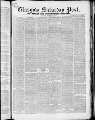 cover page of Glasgow Saturday Post published on November 2, 1850