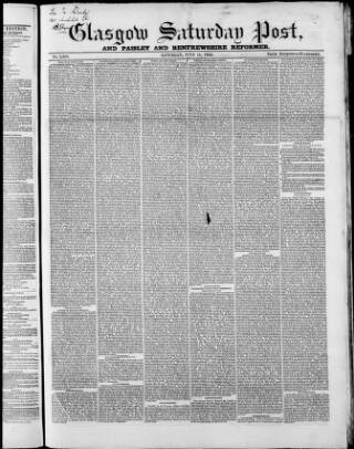 cover page of Glasgow Saturday Post published on June 18, 1853