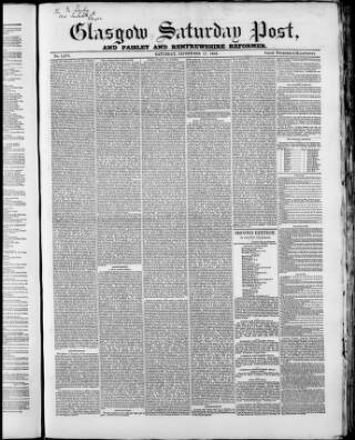 cover page of Glasgow Saturday Post published on September 17, 1853