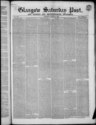 cover page of Glasgow Saturday Post published on August 2, 1856