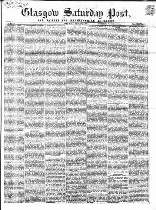 cover page of Glasgow Saturday Post published on June 18, 1864