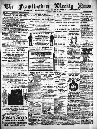 cover page of Framlingham Weekly News published on June 18, 1887
