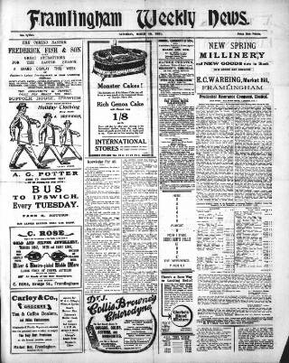 cover page of Framlingham Weekly News published on March 19, 1921