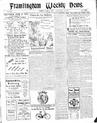 cover page of Framlingham Weekly News published on August 2, 1924