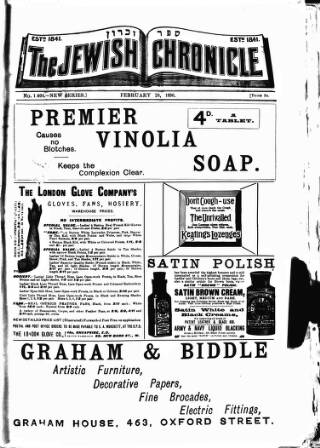 cover page of Jewish Chronicle published on February 28, 1896