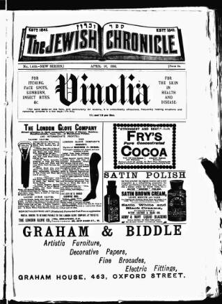 cover page of Jewish Chronicle published on April 10, 1896