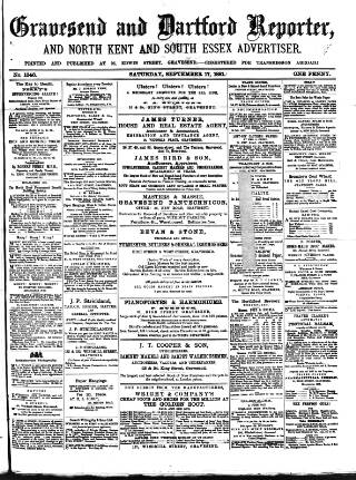 cover page of Gravesend Reporter, North Kent and South Essex Advertiser published on September 17, 1881