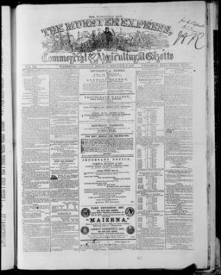 cover page of Munster Express published on November 2, 1867
