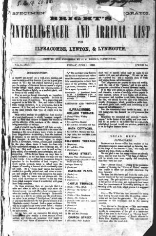 cover page of Bright's Intelligencer and Arrival List published on June 1, 1860