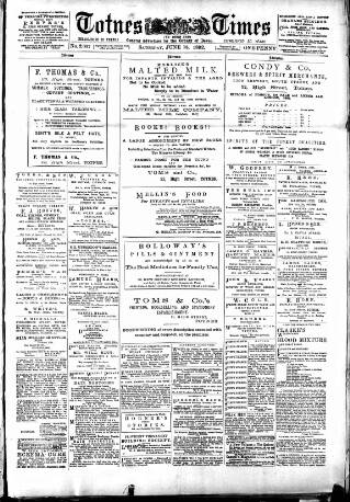 cover page of Totnes Weekly Times published on June 18, 1892