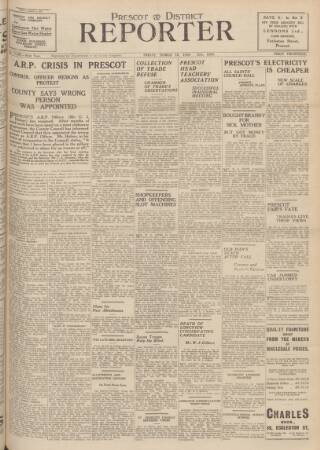 cover page of Prescot Reporter published on March 10, 1939
