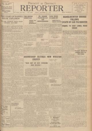 cover page of Prescot Reporter published on September 22, 1939