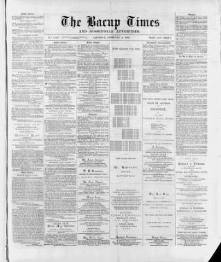 cover page of Bacup Times and Rossendale Advertiser published on February 2, 1889