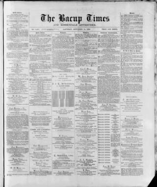 cover page of Bacup Times and Rossendale Advertiser published on September 14, 1889