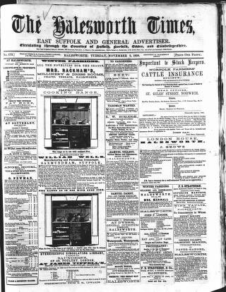 cover page of Halesworth Times published on November 2, 1858