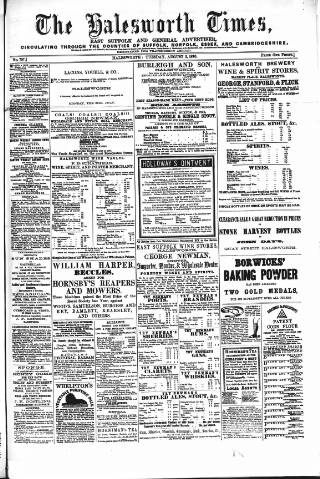 cover page of Halesworth Times published on August 2, 1870